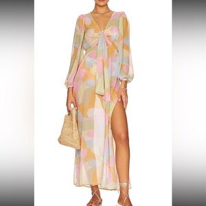 Beach Riot Multi-Color Sheer Long Tie-Front Swim Coverup